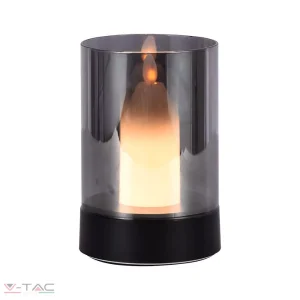2W LED asztali lámpa gyertya design 3000K fekete   füstös üveg - 10567