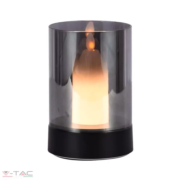 2W LED asztali lámpa gyertya design 3000K fekete   füstös üveg - 10567