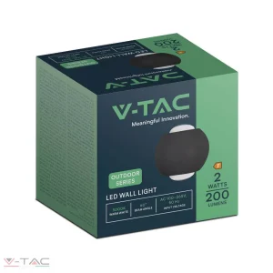 2W LED fali lámpa fel-le világító 3000K fekete IP54 - 10584