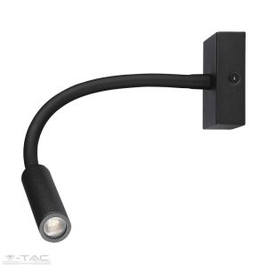 3W LED fali hajlítható olvasó lámpa 30° fekete 3000K - 211485