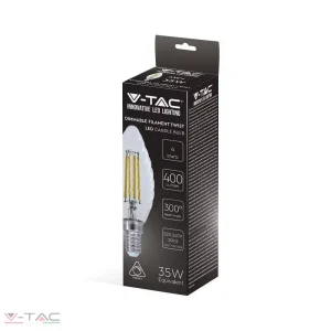 Dimmelhető 4W Retro LED izzó Filament E14, csavart gyertya 3000K - 214367