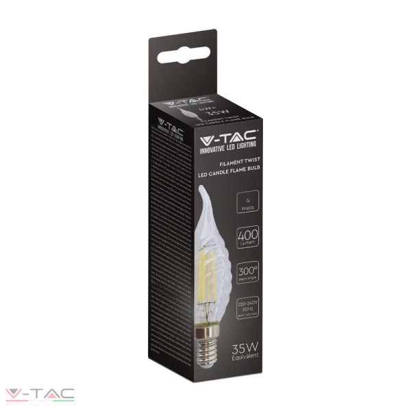 4W Retro LED izzó Filament E14 csavart gyertyaláng 2700K - 214308