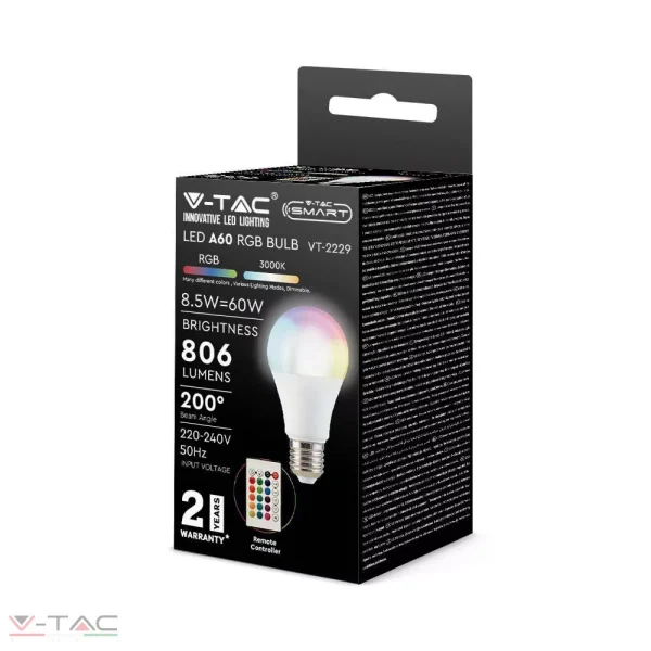 8,5W LED izzó E27 A60 RGB 4000K távirányítóval - 2928