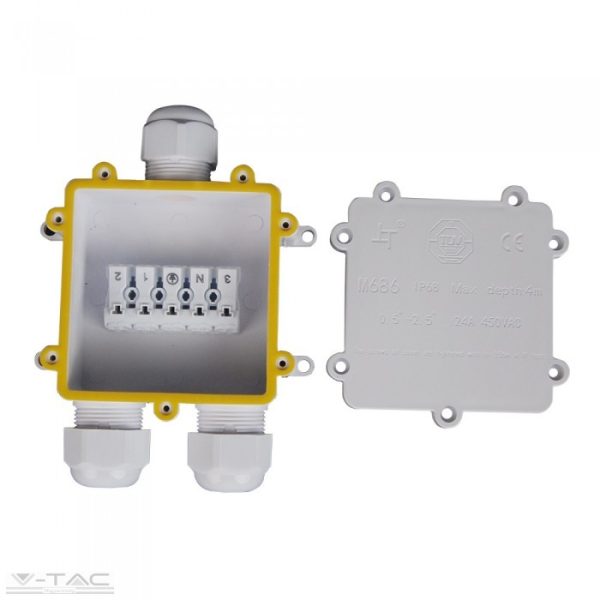 Led reflektorhoz vízhatlan kötődoboz fehér (3 osztás) - 5981