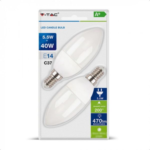 LED izzó - 5,5W E14  gyertya 6400K 2db/csomag - 7293