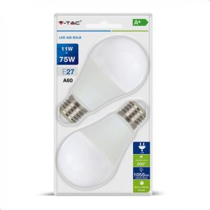 LED izzó - 11W E27 A60 Thermoplastic 2db/csomag- 2700K - 7297