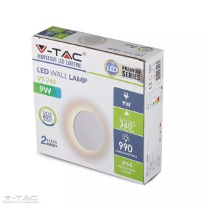 9W fehér kerek fali lámpa, hátra világít, IP65 3000K - 7526
