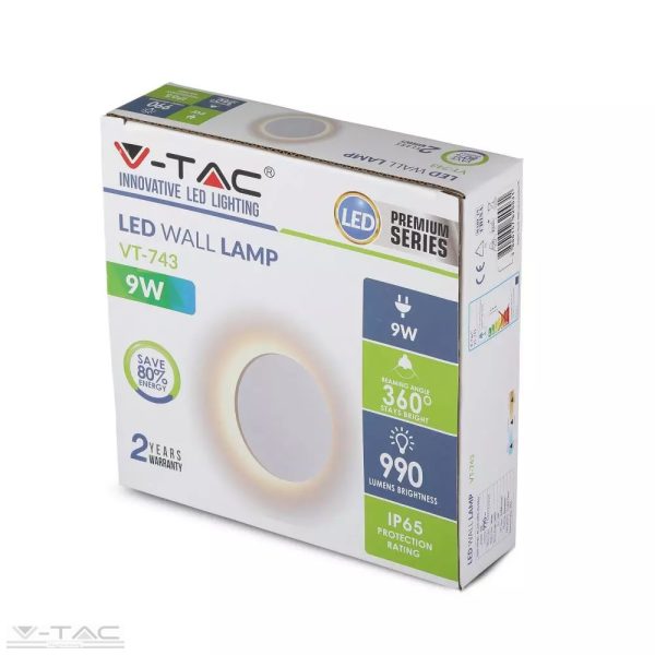 9W fehér kerek fali lámpa, hátra világít, IP65 3000K - 7526