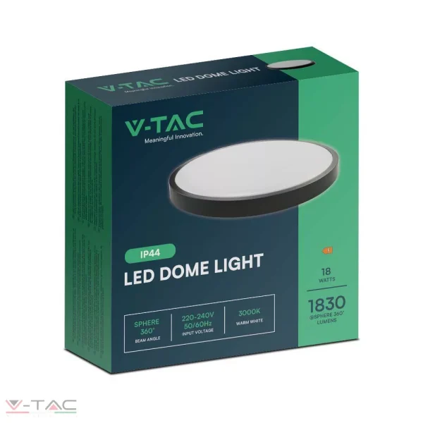 18W fekete LED mennyezeti lámpa kör 4000K IP44 - 76341