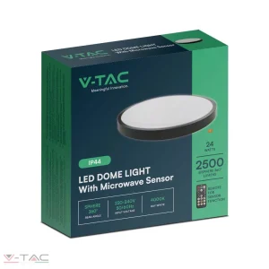 24W LED Mennyezeti lámpa kör mikrohullámú érzékelővel fekete 4000K IP44 - 76701