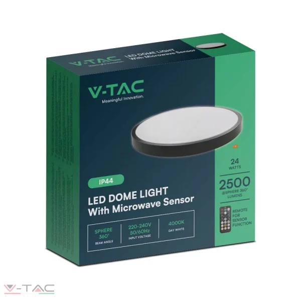 24W LED Mennyezeti lámpa kör mikrohullámú érzékelővel fekete 4000K IP44 - 76701