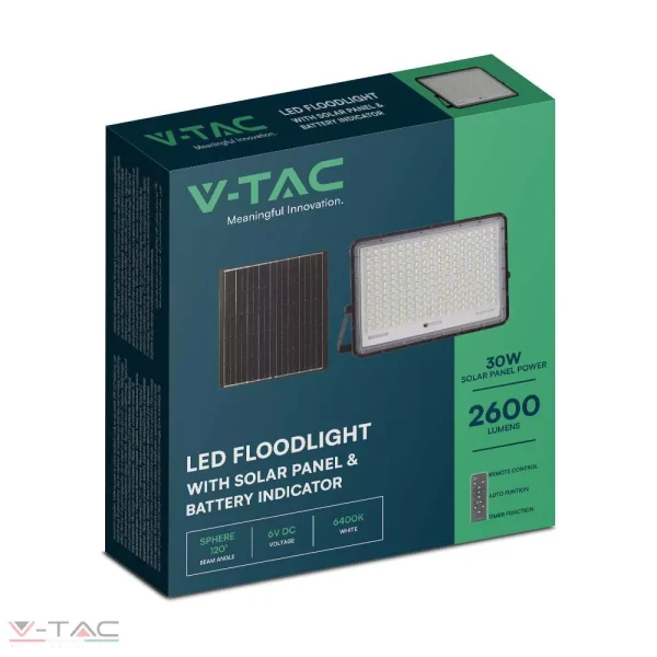 30W Napelemes fekete LED reflektor távirányítóval 4000K 20000 mAh - 7830