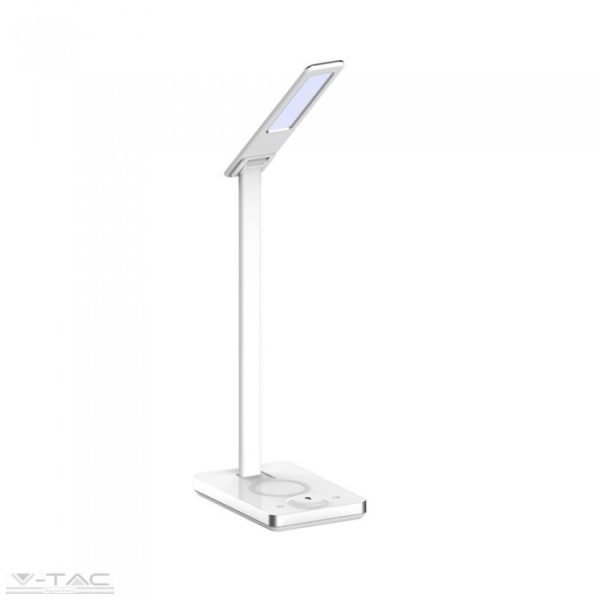 5W LED asztali lámpa vezeték nélküli töltővel 3 in 1 fehér-ezüst - 8603