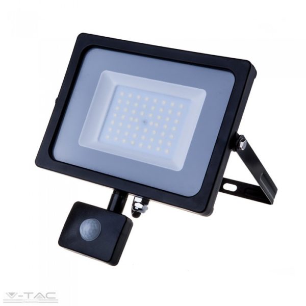 50W Mozgásérzékelős LED reflektor fekete IP65 6400K - PRO471