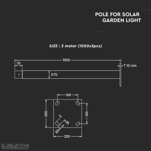 Tartó oszlop napelemes LED kerti/utcai lámpához - 11258