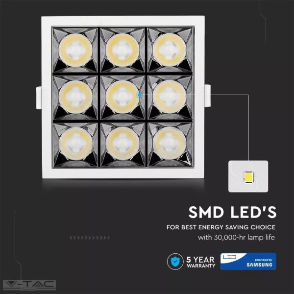 36W LED mélysugárzó fehér Samsung chip 38° CRI>90 UGR<19