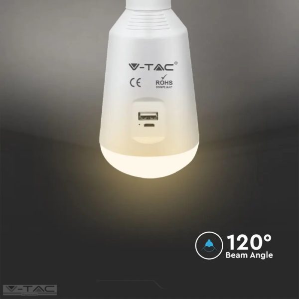 7W napelemes tölthető LED izzó, E27, CCT - 2857