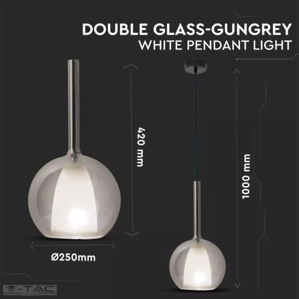 Dupla üvegű szürke csillár E27 foglalattal D:250mm - 3876