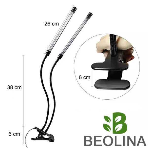 Beolina növénynevelő LED, olvasó- és munkalámpa - fehér, méretek
