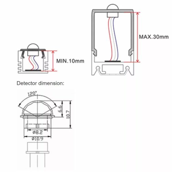 Profilba építhető mozgásérzékelős kapcsoló 12/24V 8A - PIR001