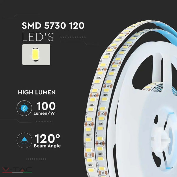 20W LED szalag 5730 - 120 LED/m 6500K IP20 - 212161 (5 méter)