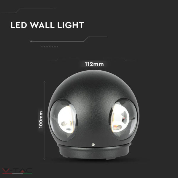 4W LED design gömb fali lámpa fekete IP65