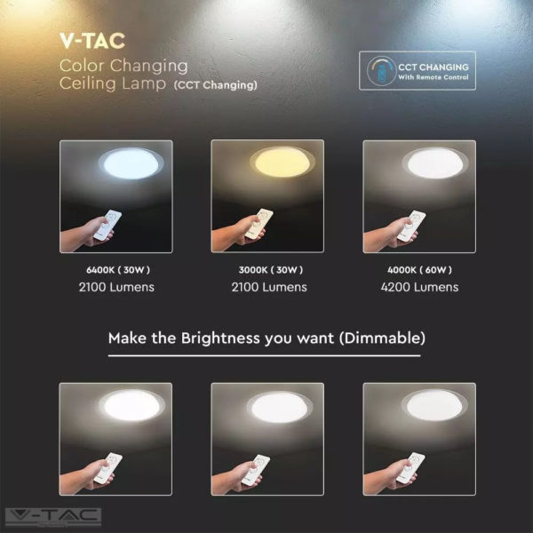 HelloLED V-Tac dimmelhető LED mennyezeti design lámpa 3 in 1 vezérlővel