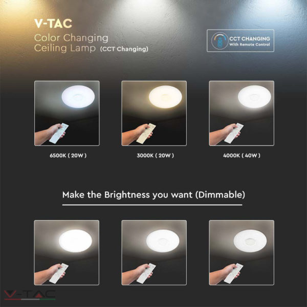 V-Tac HelloLED 40W dimmelhető csillogó hatású LED mennyezeti design lámpa 3 in 1 vezérlővel - 2114941