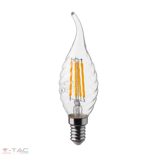 V-Tac HelloLED 4W Retro Filament LED izzó - E14 csavart gyertyaláng