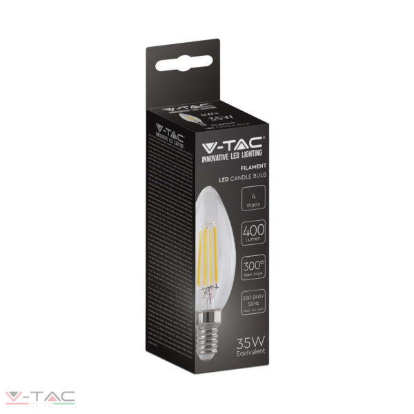 HelloLED V-Tac 4W Retro LED izzó Filament E14 gyertya