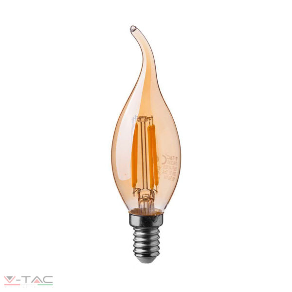 HelloLED V-Tac 4W Retro LED izzó E14 Filament gyertyaláng szabadalmi borostyán burkolat 2200K - 217114