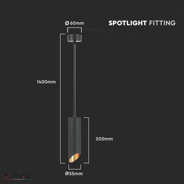 HelloLED Fekete fém függeszték GU10 foglalattal - 6684 V-TAC