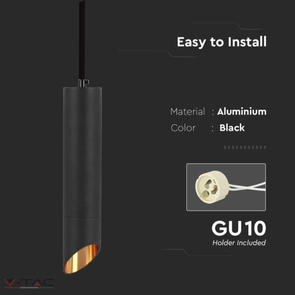 HelloLED Fekete fém függeszték GU10 foglalattal - 6684 V-TAC