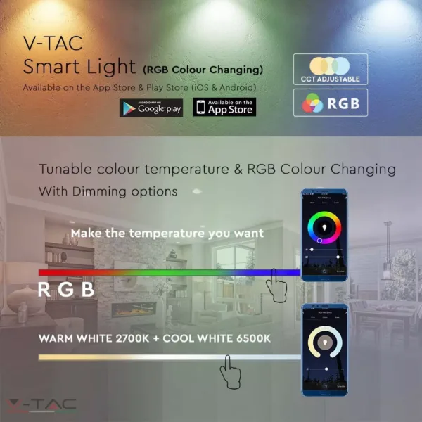 HelloLED V-Tac 4,8W Wifis smart LED izzó E14 gyertya RGB+WW-CW - 212754