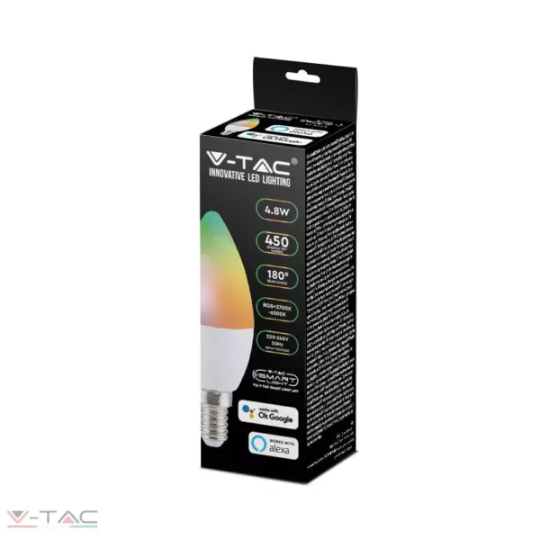 HelloLED V-Tac 4,8W Wifis smart LED izzó E14 gyertya RGB+WW-CW - 212754