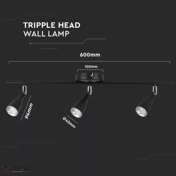 HelloLED 3 x 4,5W forgatható LED lámpa fekete