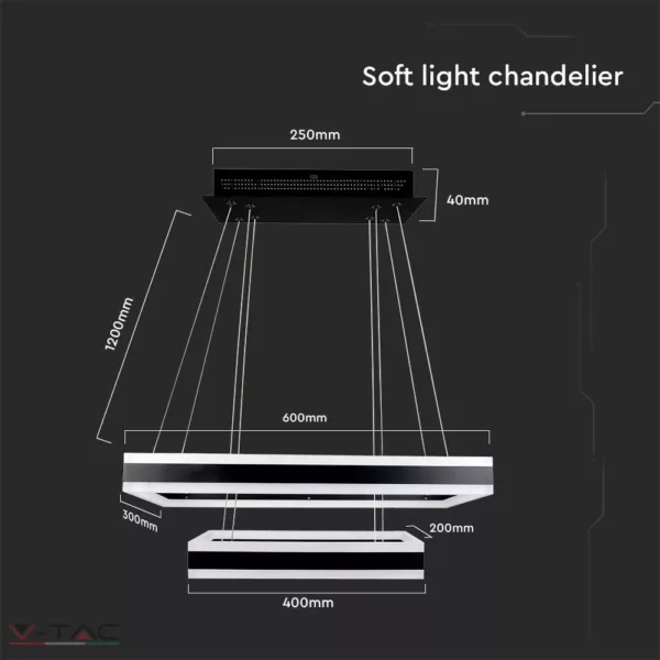 HelloLED 113W Négyszög fekete design csillár 2 részes dimmelhető