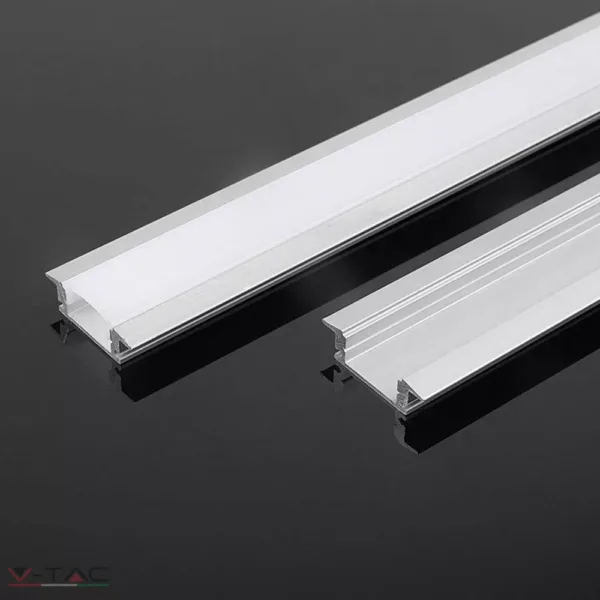 Alumínium profil LED szalaghoz 2 méter tejfehér fedlappal süllyeszthető - 10320 V-TAC