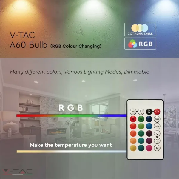 8,5W LED izzó E27 A60 RGB+4000K távirányítóval - 2928