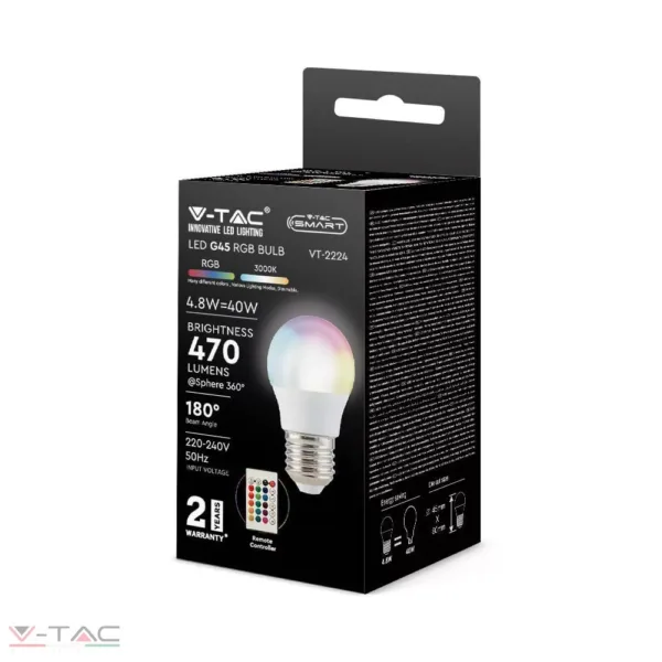 4,8W LED izzó E27 G45 RGB+3000K távirányítóval - 3028