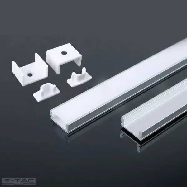 Alumínium profil LED szalaghoz 2 méter tejfehér fedlappal - 10321 V-TAC