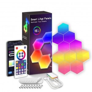 HelloLED Digitális RGB HEXALED szett, 6 db-os, távirányítóval, USB, DRGB, dimmelhető, WIFI/Bluetooth, TUYA, LEDISSIMO AMBIENT LIGHT