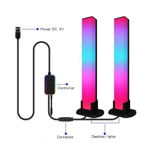 LED lámpa szett , 2 db , 28 cm, távirányítóval , RGB + IC (digitális) , dimmelhető , USB , WIFI/Bluetooth , TUYA , LEDISSIMO AMBIENT TikTok LIGHT