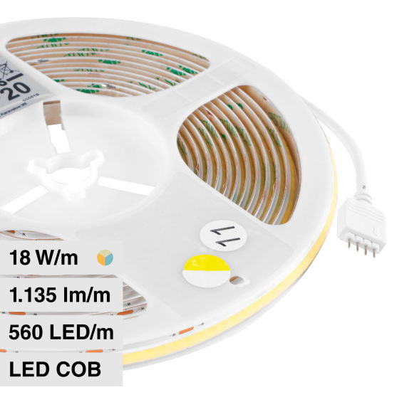 18W LED szalag COB – 560 LED/m 24V CRI>90 CCT IP20 – 10555 (5 méter)