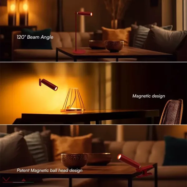 3W LED Mágneses 3in1 piros asztali lámpa 4000K - 23043