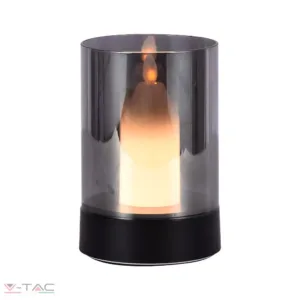 2W LED asztali lámpa gyertya design 3000K fekete + füstös üveg - 10567