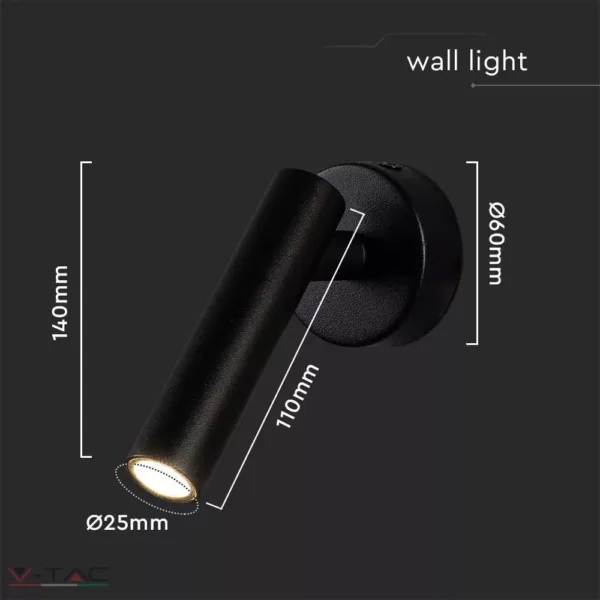 HelloLED 2W LED fali spotlámpa fekete