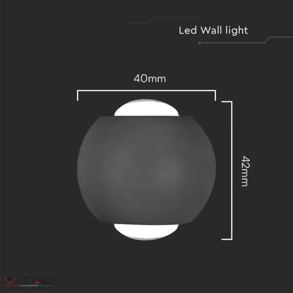 2W LED fali lámpa fel-le világító fekete IP54 - 10587 V-TAC