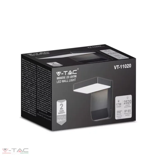 17W Fali lámpa fekete 4000K IP65 V-TAC