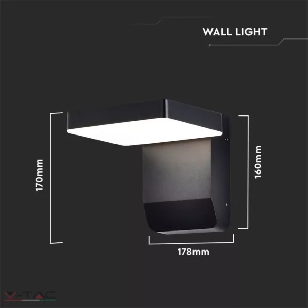 17W Fali lámpa fekete 4000K IP65 V-TAC